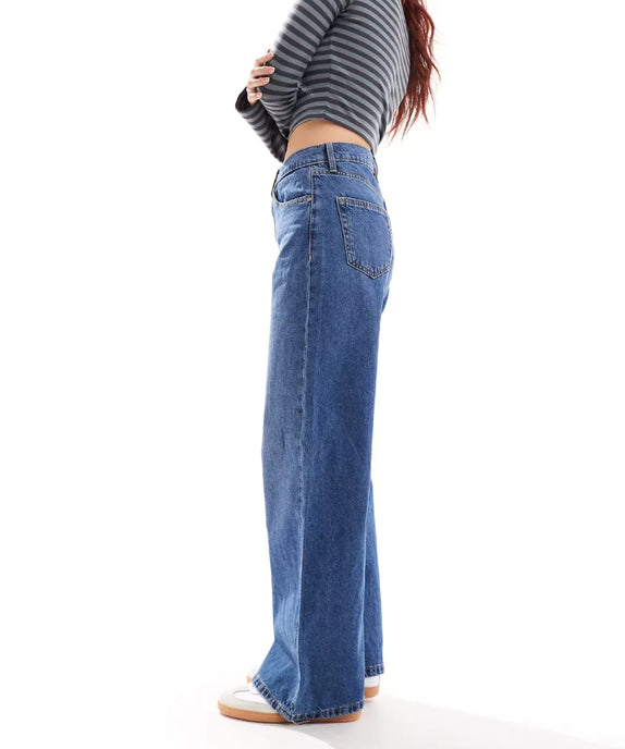SGW Mid Blue High Waist Wide Leg Baggy Jeans