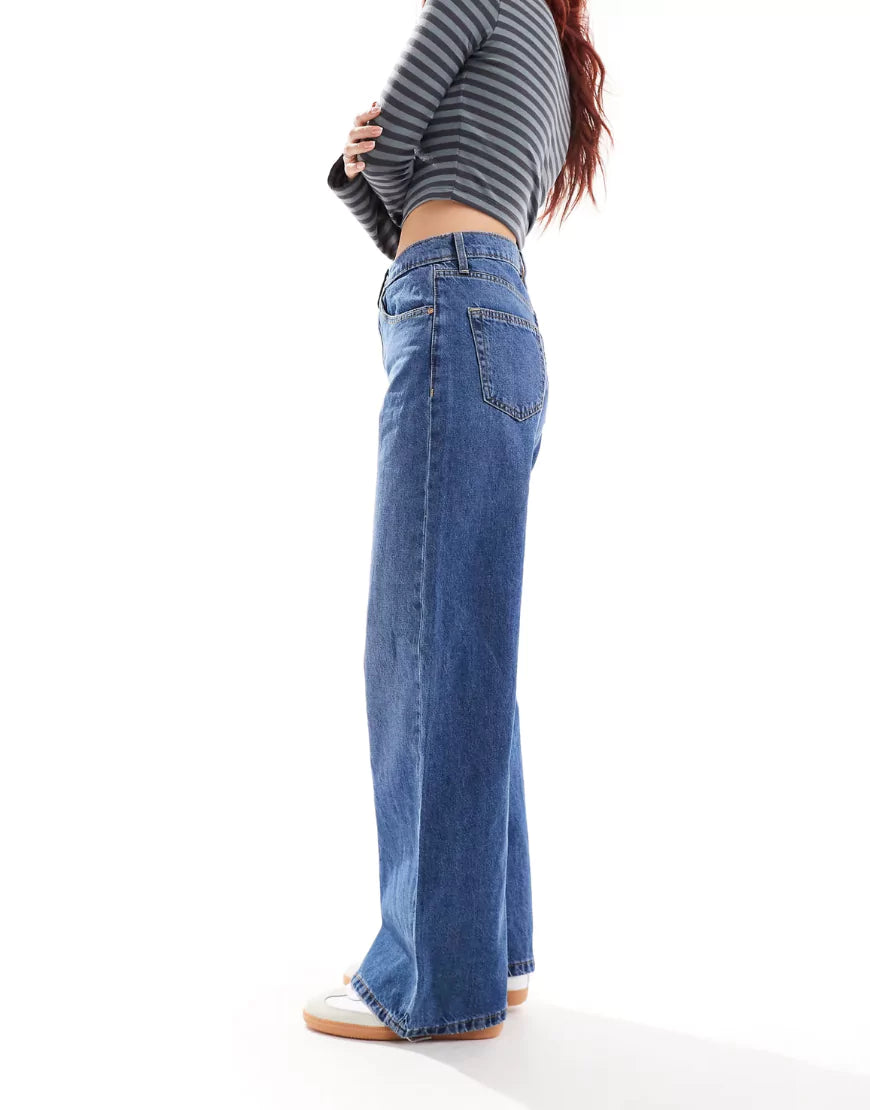 SGW Mid Blue High Waist Wide Leg Baggy Jeans