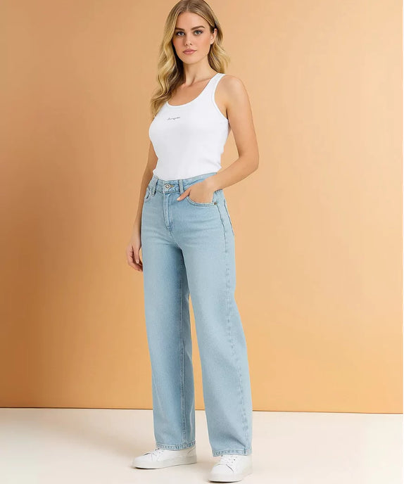 SGW Light Blue High Waist Wide Leg Baggy Jeans