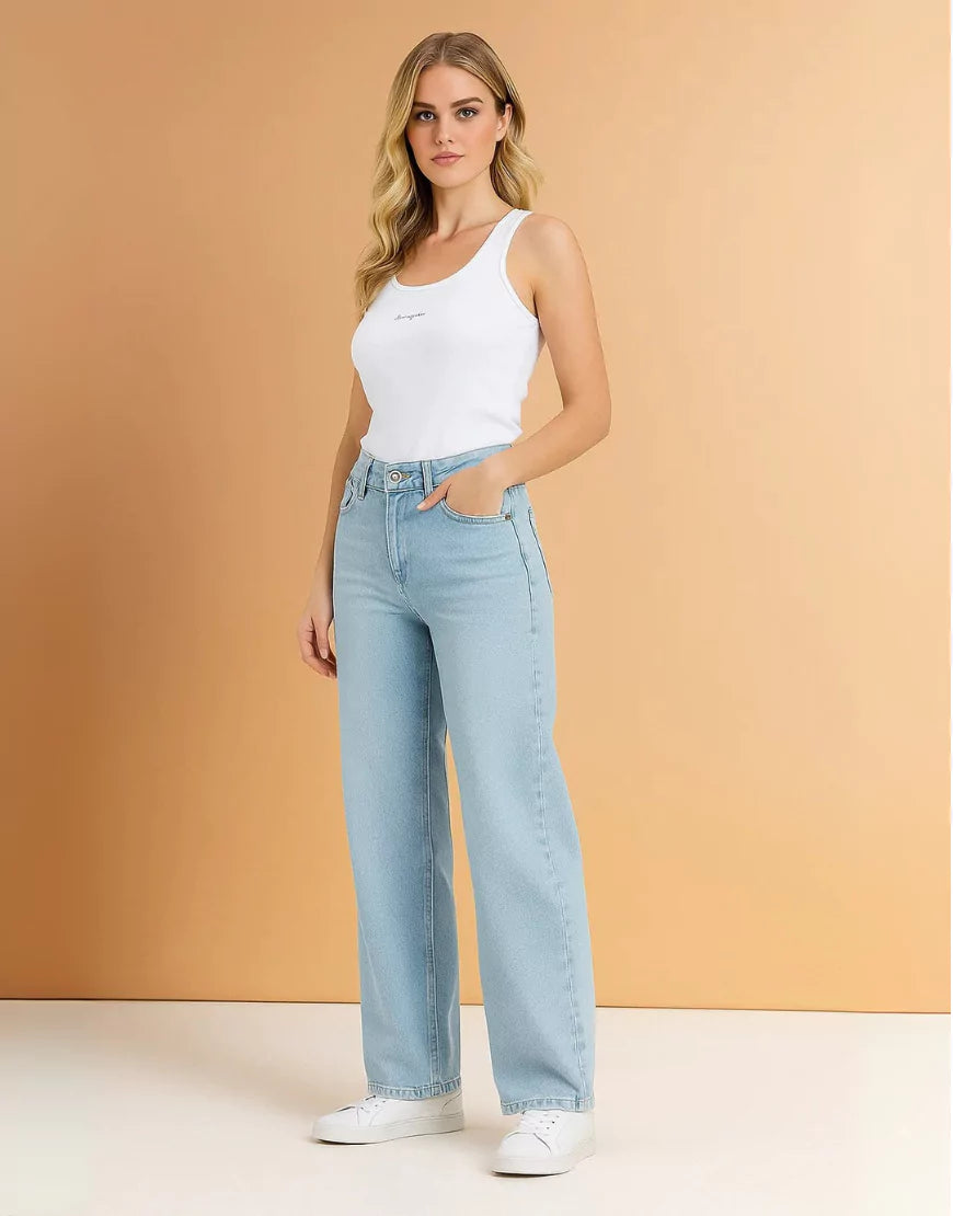 SGW Light Blue High Waist Wide Leg Baggy Jeans