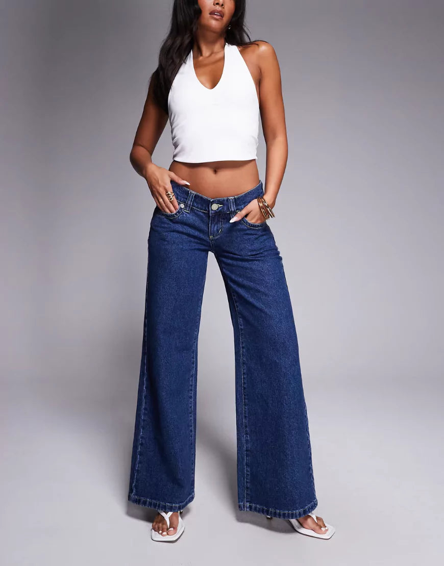 SGW Dark Wash Blue Super Low Wide Leg Jeans