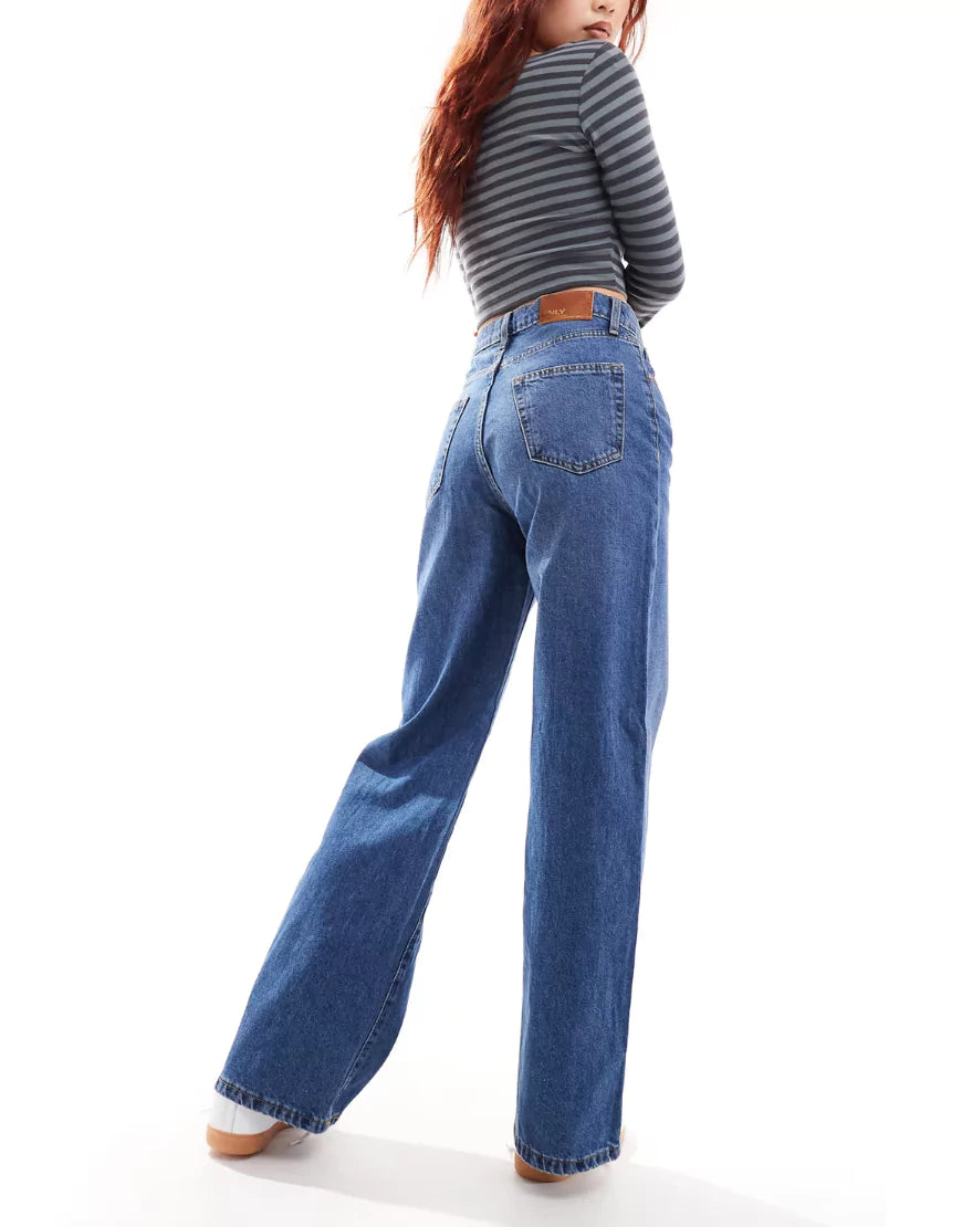 SGW Mid Blue High Waist Wide Leg Baggy Jeans
