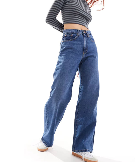 SGW Mid Blue High Waist Wide Leg Baggy Jeans
