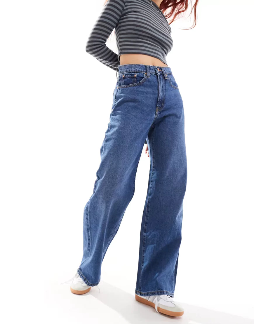 SGW Mid Blue High Waist Wide Leg Baggy Jeans