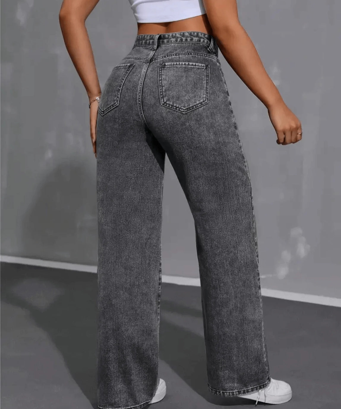 SGW - Vintage Dark Grey High-Waisted Wide-Leg Jeans - SelectGraceWear