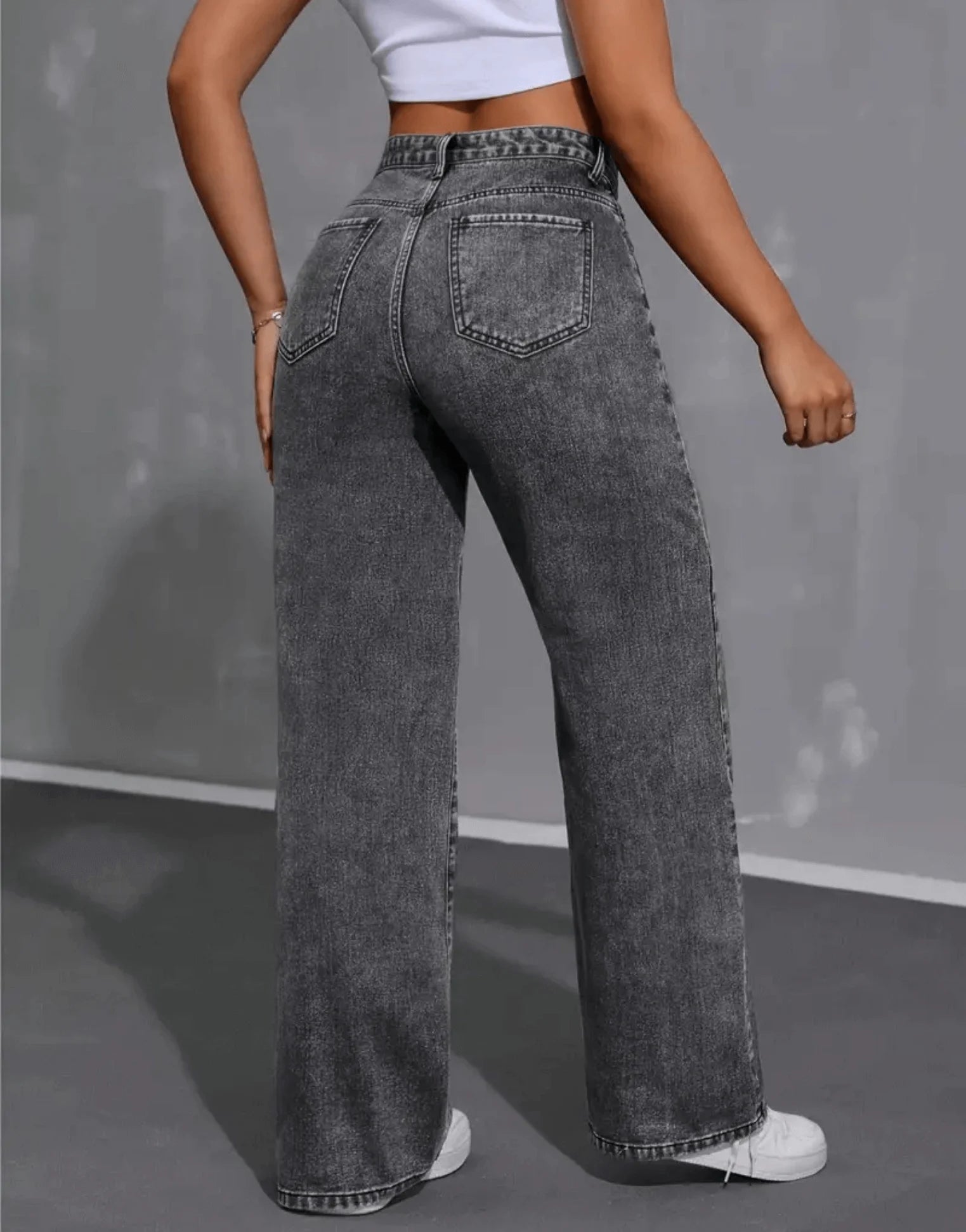 SGW - Vintage Dark Grey High-Waisted Wide-Leg Jeans - SelectGraceWear