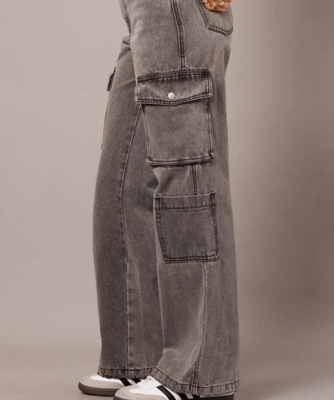 SGW - Vintage  Grey Cargo High-Waisted Wide-Leg Jeans