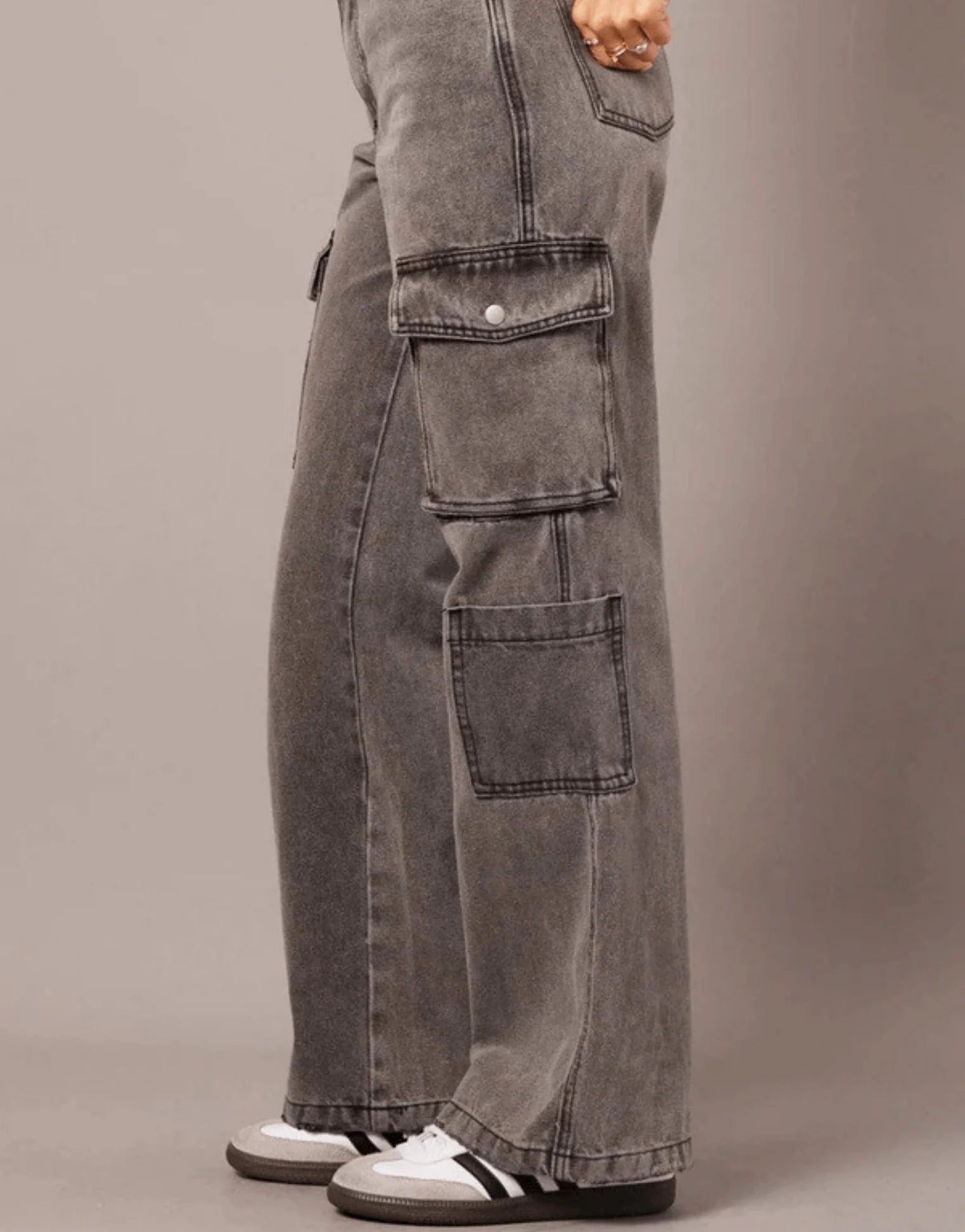 SGW - Vintage  Grey Cargo High-Waisted Wide-Leg Jeans