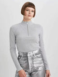 SGW Grey Mock Zip Knit Tee - Full Sleeves