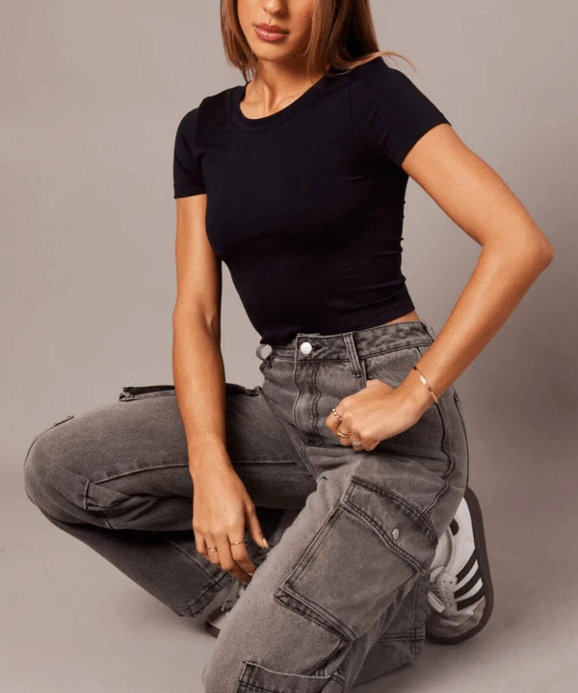 SGW - Vintage  Grey Cargo High-Waisted Wide-Leg Jeans