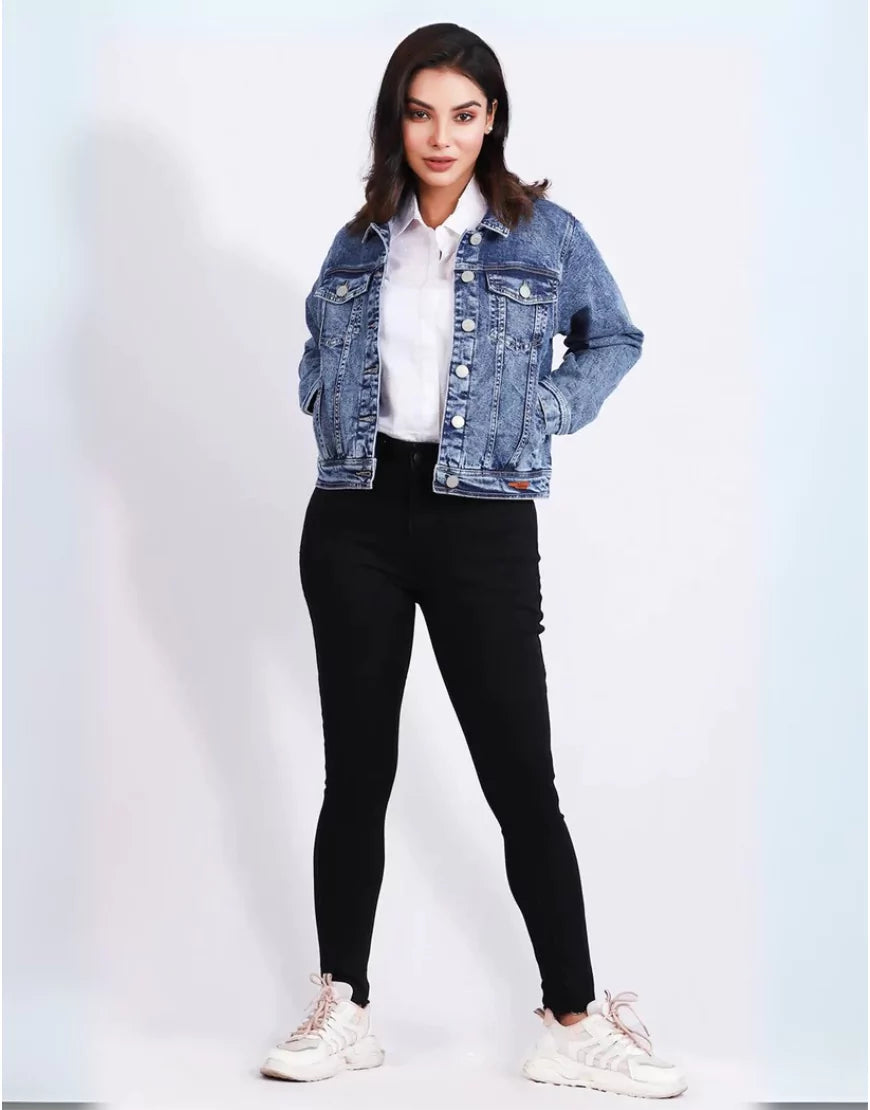 Vintage Women’s Blue Acid-Washed Denim Jacket