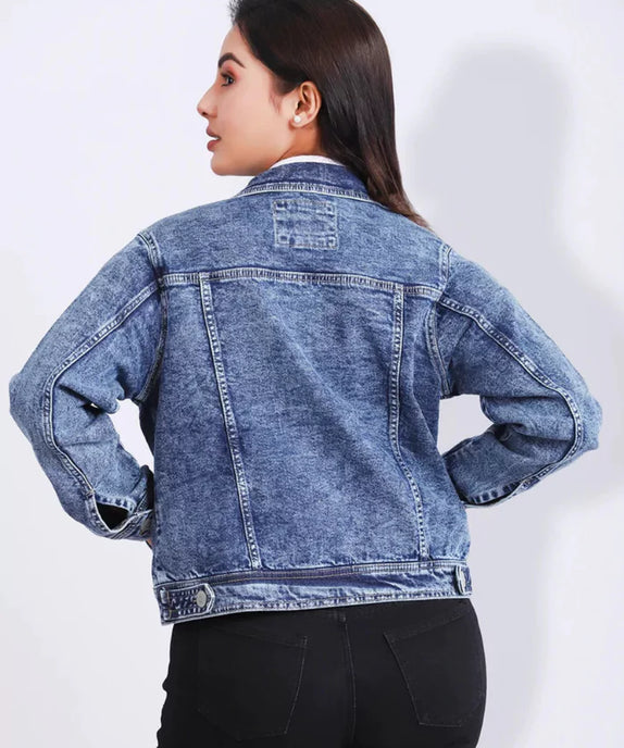 Vintage Women’s Blue Acid-Washed Denim Jacket