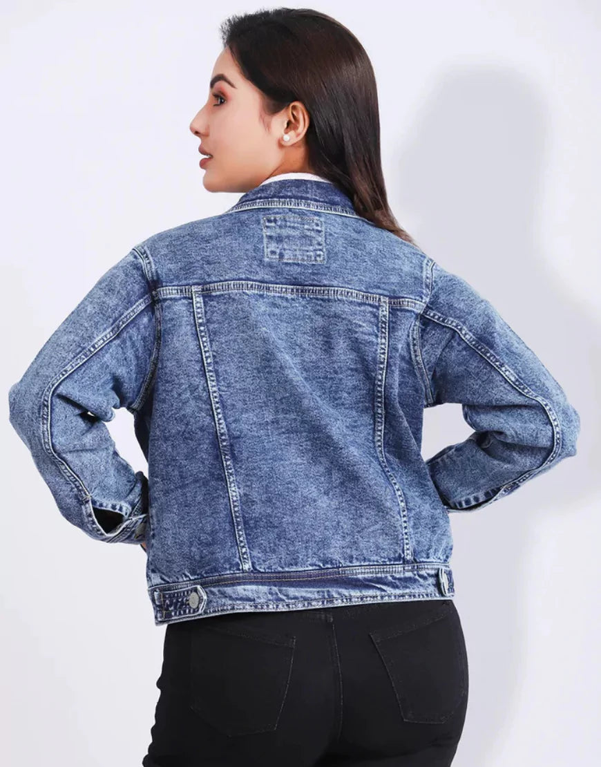 Vintage Women’s Blue Acid-Washed Denim Jacket
