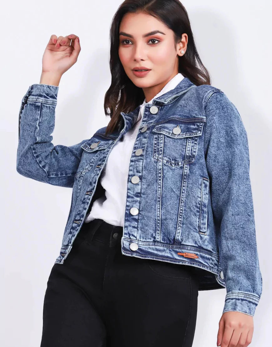 Vintage Women’s Blue Acid-Washed Denim Jacket