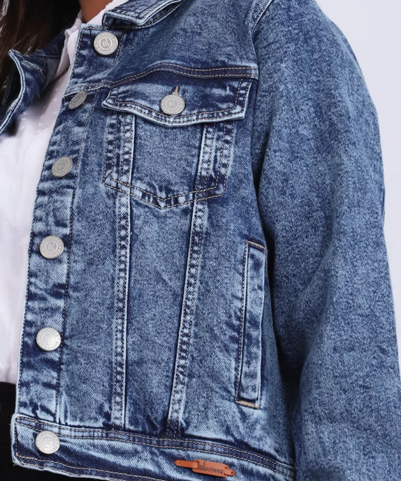 Vintage Women’s Blue Acid-Washed Denim Jacket