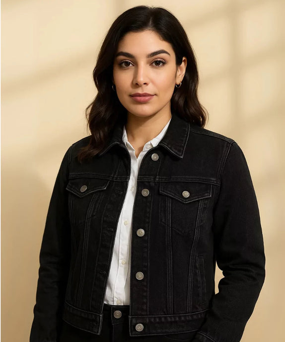 Trendy Black Denim Jacket for Women
