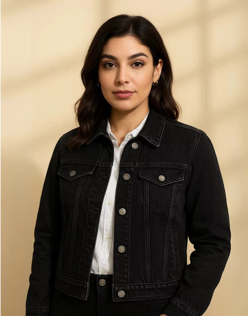 Trendy Black Denim Jacket for Women