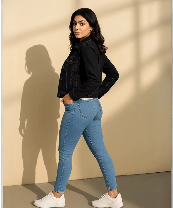 Trendy Black Denim Jacket for Women