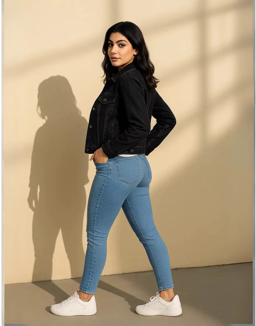 Trendy Black Denim Jacket for Women