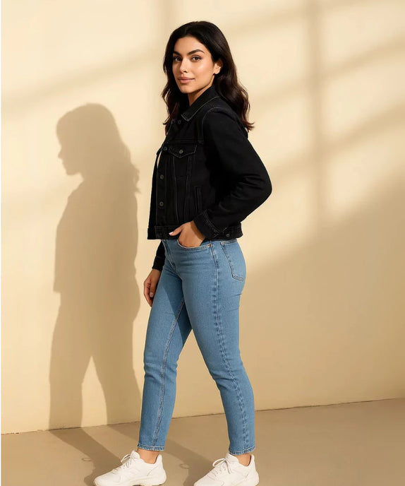 Trendy Black Denim Jacket for Women