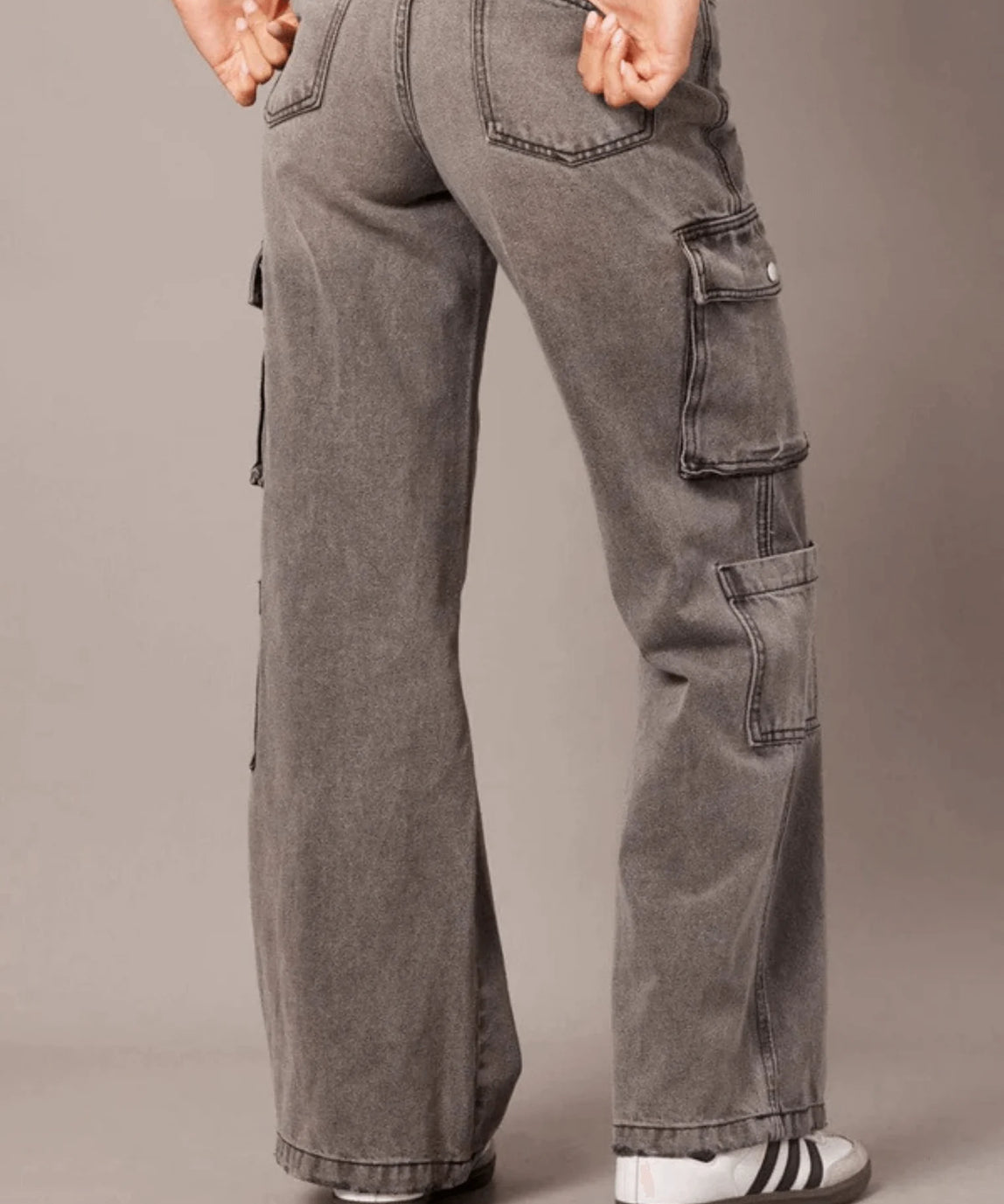 SGW - Vintage  Grey Cargo High-Waisted Wide-Leg Jeans