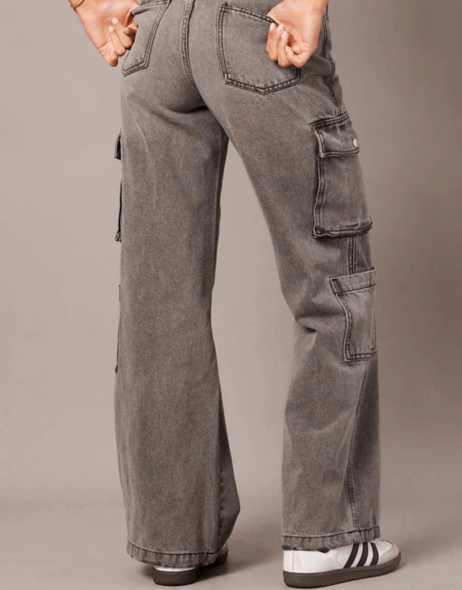SGW - Vintage  Grey Cargo High-Waisted Wide-Leg Jeans