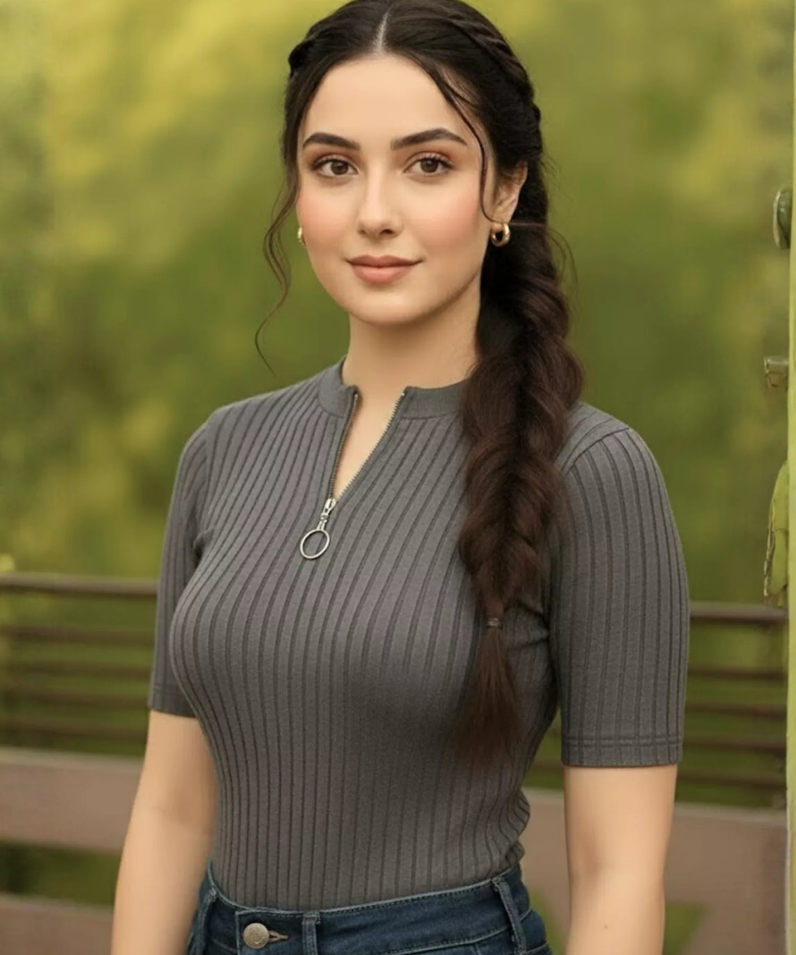 SGW Steel Grey Mock Zipper Knit Tee - Half Sleeves