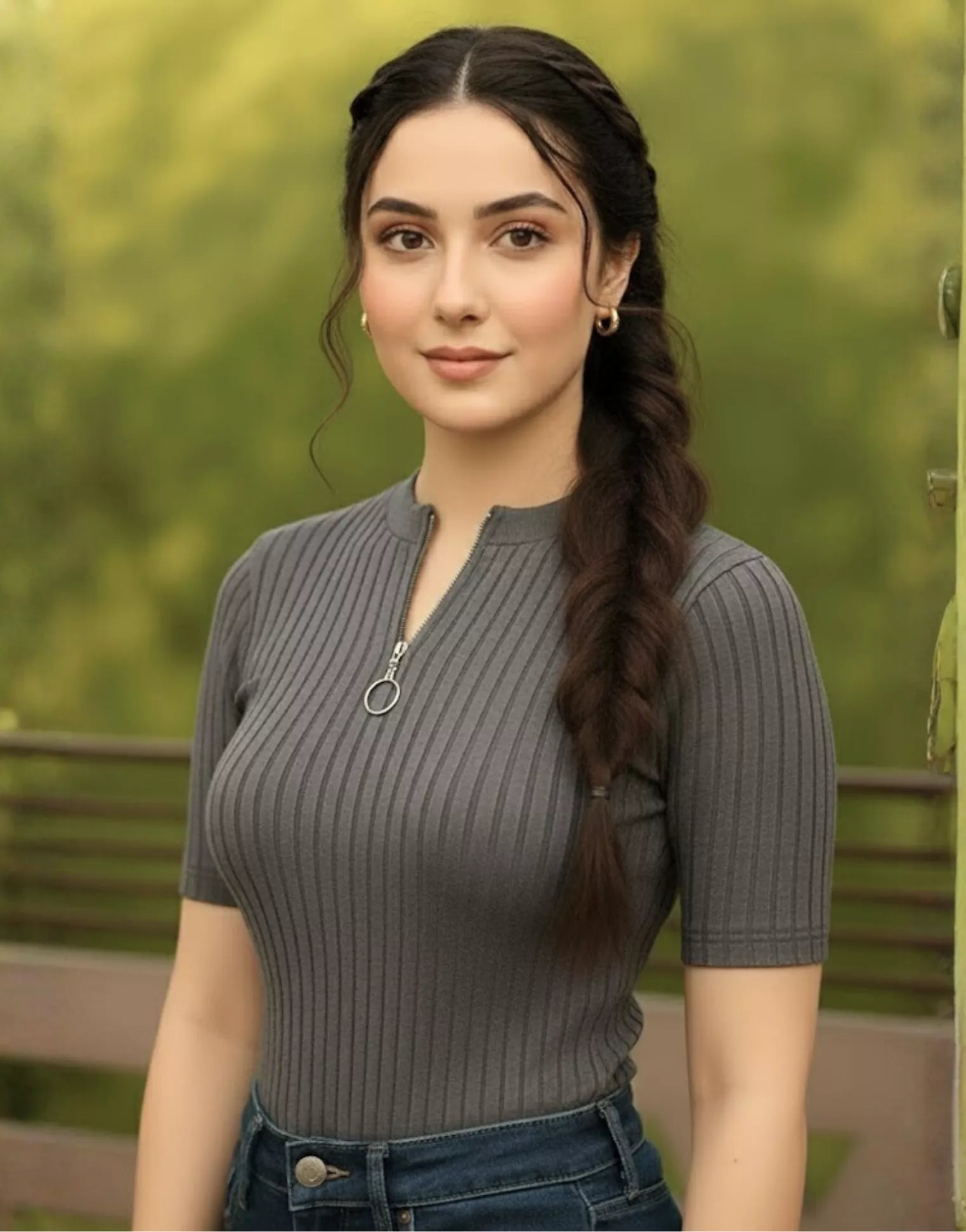 SGW Steel Grey Mock Zipper Knit Tee - Half Sleeves