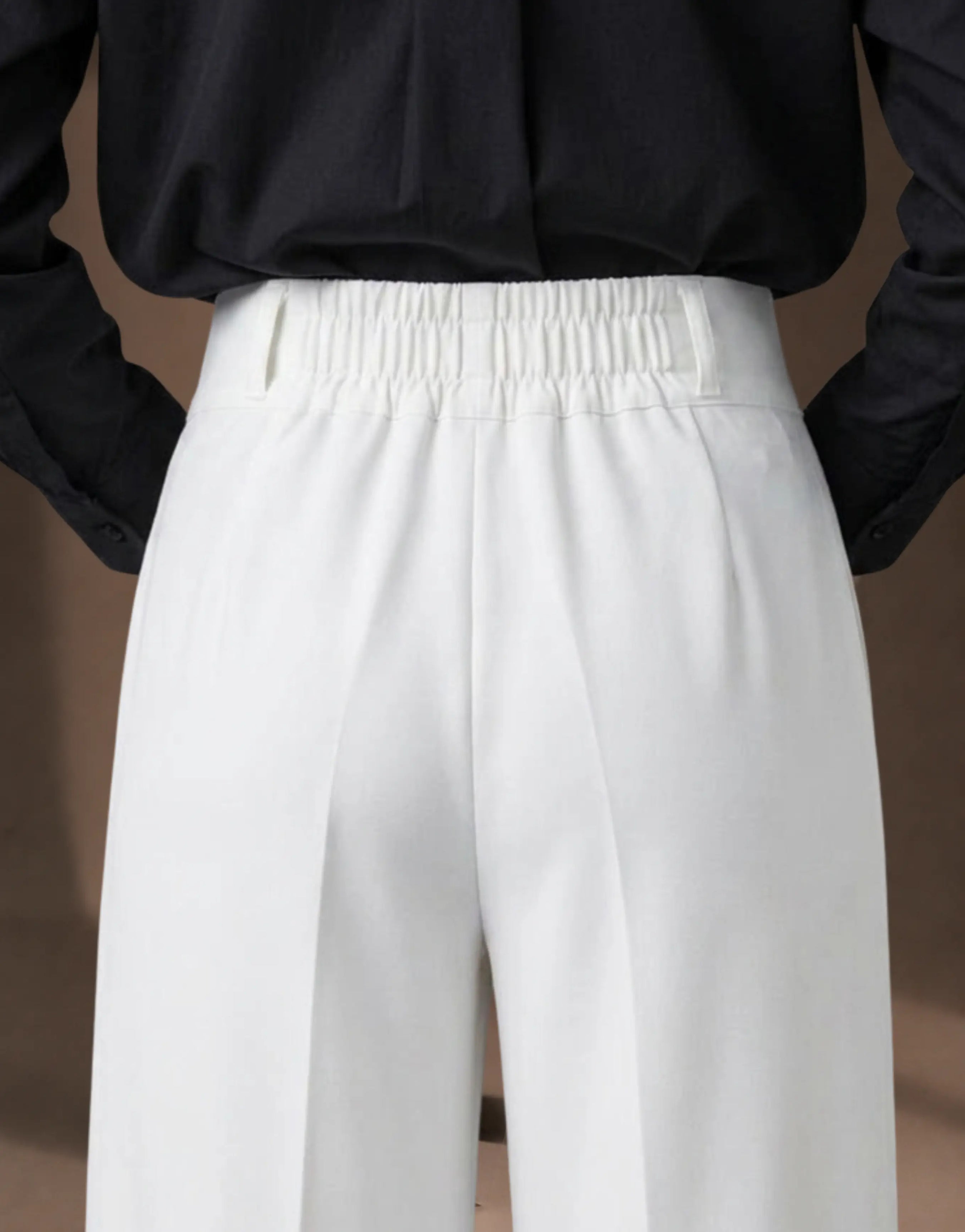 SGW White Tailored Wide-Leg Pants with Elastic Back Belt - SelectGraceWear