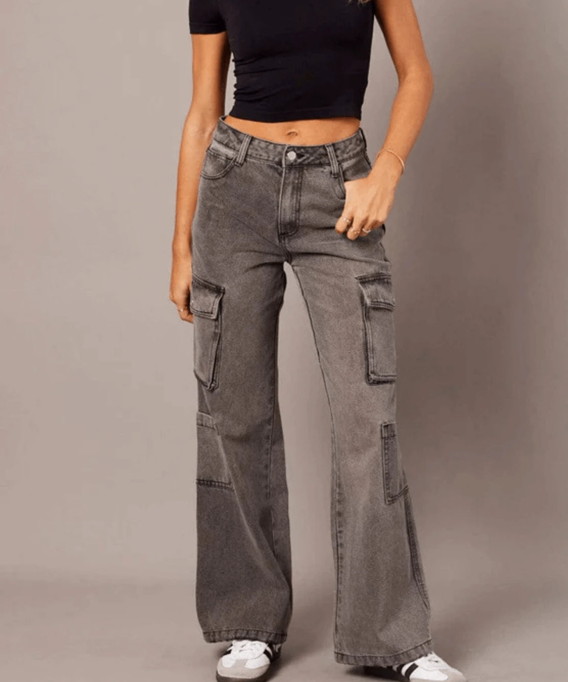 SGW - Vintage  Grey Cargo High-Waisted Wide-Leg Jeans